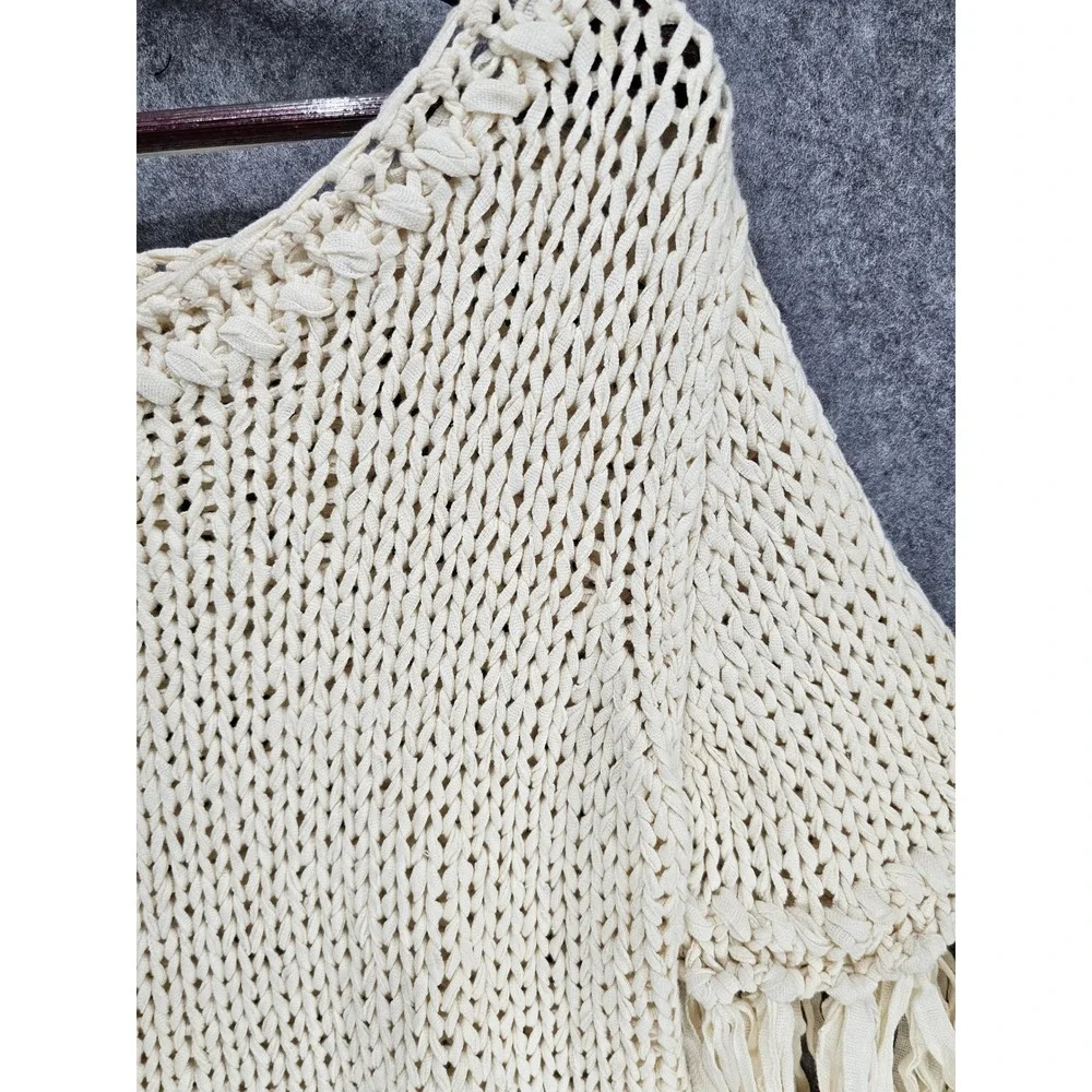 Free People Cream Crochet Knit Fringe‎ Crop Top Bohemian Festival